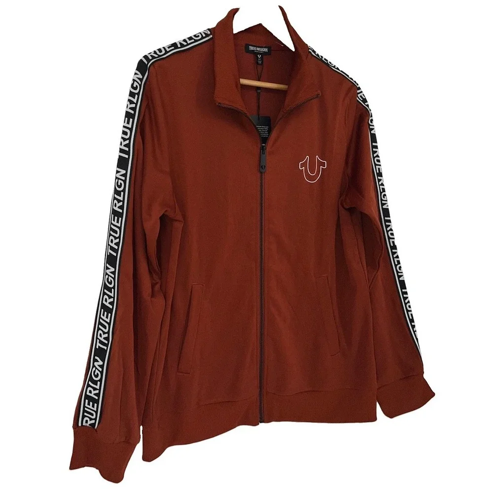 True Religion Men's Logo Tape Track Jacket Orange Burnt Full Zip Small (21-b69)